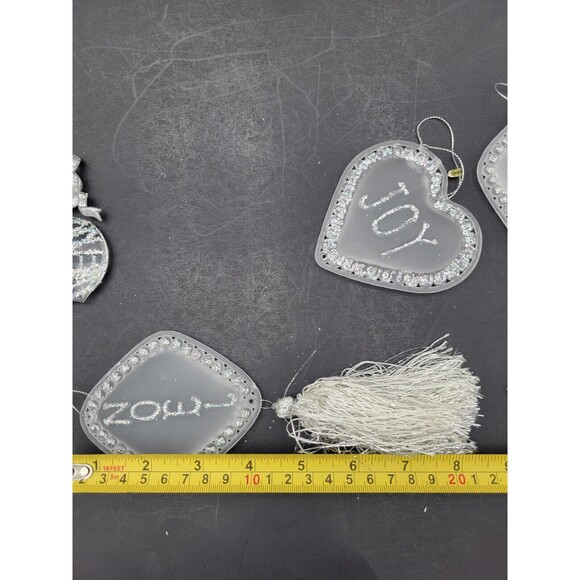 Lot Of 5 Acrylic Iridescent Silver Glitter Ornaments Noel Joy Frosted Tassels - Picture 6 of 8